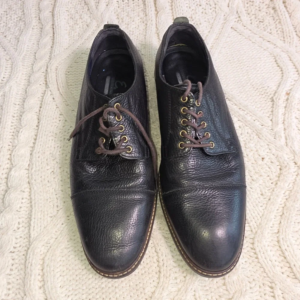 Cole Haan Williams Cap Toe Oxford Black Pebbled Soft Leather Mens 10M
